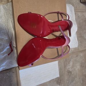 Christian Louboutin Pink Metallic Strappy Stiletto Sandals with Red Soles